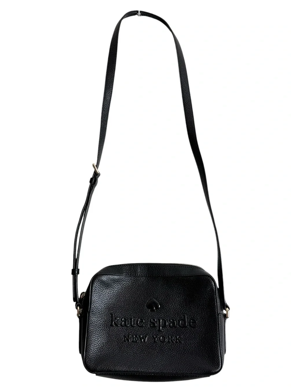 Kate Spade Logo Black Pebbled Leather Camera Bag Purse